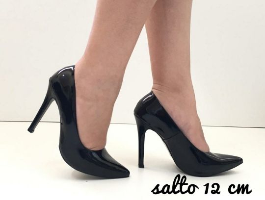 Scarpin Preto Verniz 12 cm Couro Sintético