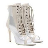 Bota Aberta Vicerinne Feminina Salto Alto Vinil e Off White