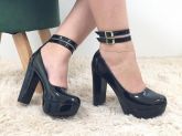 Sandália Mysapatilhas Peep Toe Preta Meia Pata Salto 11 cm