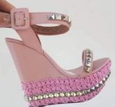 Anabela Divas Luxo Salto Bordado Rose com fivela e Crivos 13 cm