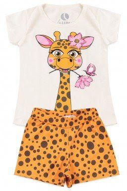 CONJUNTO INFANTIL FEMININO GIRAFINHA FLOR COM STRASS CREME 570 TAM. 10 ANOS