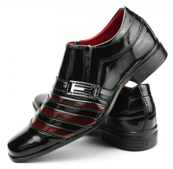 Sapato Social Confort Luxo Verniz Preto/Vermelho