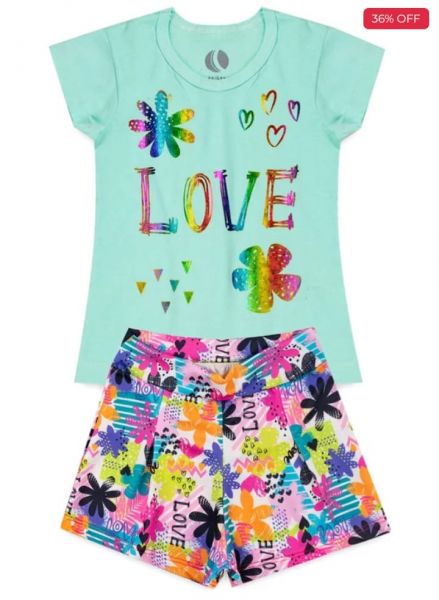 Conjunto Infantil Love Colorido Verde 523 - LalunaConjunto Infantil Love Colorido Verde 523 - Laluna