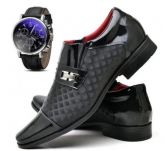 Sapato Casual Fino Masculino Preto + Relógio Dubuy