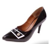 Scarpin Vinil Preto Luxo Salto 7 cm Fivela