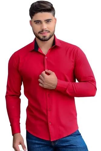 Camisa Social Lisa Slim Adulto Vermelho