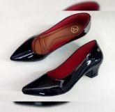 Scarpin Microgel Preto Vinil Salto Bloco 3 cm