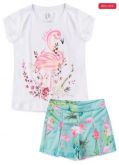 Conjunto Infantil Feminino Flamingo Fabulous Branco 581 - Laluna
