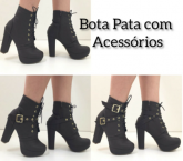 Bota Meia Pata com Fivela Fixa Preta Salto 11 cm