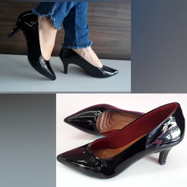 Scarpin Microgel Verniz Preto Salto 7 cm