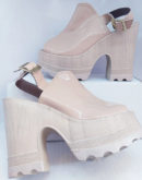 Sandalia Feminina Salto Alto Grosso Tratorada Nude 12 cm