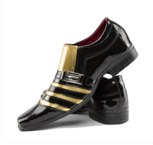 Sapato Social Confort Luxo Verniz Preto/Dourado