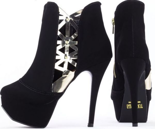 Bota Feminina Torricella Meia Pata Preto c/ Dourado Salto 13 cm