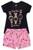 CONJUNTO INFANTIL FEMININO DON'T BE RELÓGIOS PRETO 550 - TAM. 6 ANOS