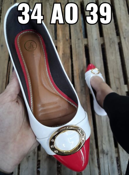 Sapatilha Vermelho/Branco Verniz Fivela Salto 2 cm