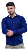 Camisa Social Lisa Slim Adulto Azul Escuro