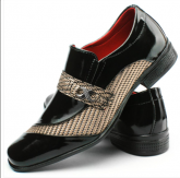 Sapato Social Confort Luxo Verniz Preto/Ouro