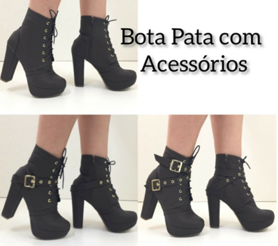 Bota Meia Pata com Fivela Fixa Preta Salto 11 cm