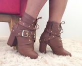 BOTA MARROM COURO 2 X 1 SALTO BLOCO SALTO 12 CM