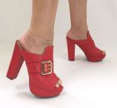 Sandália Leka Shoes Vermelho c/ Fivela Salto 11 cm