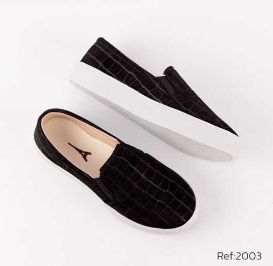 Tênis Parizze Suede Preto Croco Confort