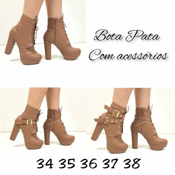 Bota Meia Pata com Fivela Fixa Marrom Salto 11 cm