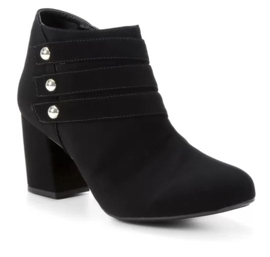 Bota Griffe Fashion Tiras Preta Camurça Salto 8 cm