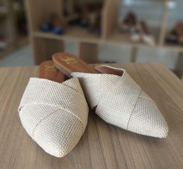 Mule Mileva Shoes Napa Beje Bico Fino