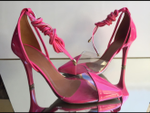 SCARPIN VINIL BLOGUEIRA COR ROSA AMARRAR SALTO 7CM