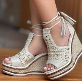Anabela Nude Luxo corda Salto 12 cm
