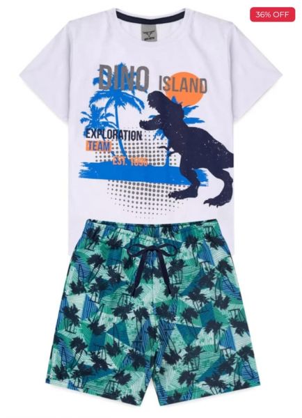 Conjunto Infantil Dino Island Branco 0018 - Keki Boys
