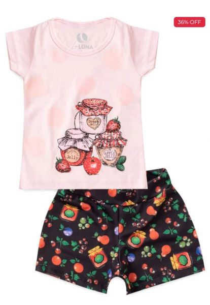 Conjunto Infantil Feminino Geleias e Frutas Rose 583- Laluna