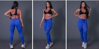 CALÇA LEGGING FITNESS COM CADARÇO E SILK KS UNITED (AZUL ROYAL / PRETO) | REF: K2582-D