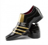 Sapato Social Confort Luxo Verniz Preto/Dourado
