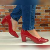 Scarpin Microgel Vermelho Vinil Salto Bloco 5 cm