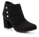 Bota Griffe Fashion Tiras Preta Camurça Salto 8 cm