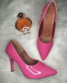 Scarpin Vinil Rosa Chock Salto 7 cm