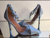 SCARPIN VINIL BLOGUEIRA COR AZUL BEBÊ AMARRAR SALTO 7CM