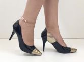 Scarpin Mysapatilhas Verniz Preto/Dourado Salto 7 cm