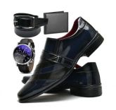 Kit 4x1 Sapato Masculino Preto Verniz + Cinto+ Carteira + Relógio Dubuy Brinde