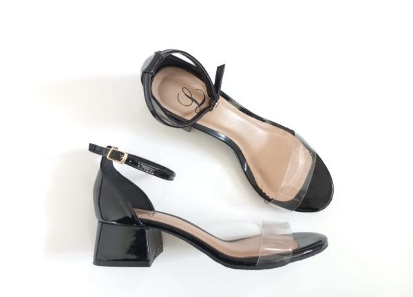 Sandália Confort Luxo Preta Salto Bloco Verniz 5,5 cm