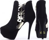Bota Feminina Torricella Meia Pata Preto c/ Dourado Salto 13 cm