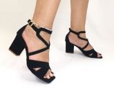 Sandália Feminina Preta Camurçada Salto 7 cm