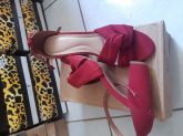 Sandália Camurça Vermelho Salto 5 cm
