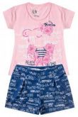 CONJUNTO INFANTIL FEMININO URSO BEACH ALOHA ROSA 564 - TAM. 4 ANOS