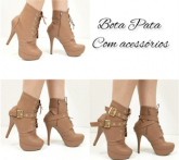 Bota Meia Pata com Fivela Fixa Marrom Salto 11 cm