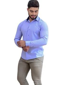 Camisa Social Lisa Slim Adulto Lilás
