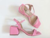 Sandália Confort Luxo Rosa Salto Bloco Fosco 5,5 cm