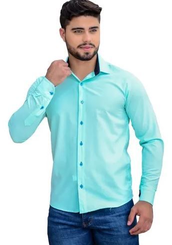 Camisa Social Lisa Slim Adulto Verde Claro