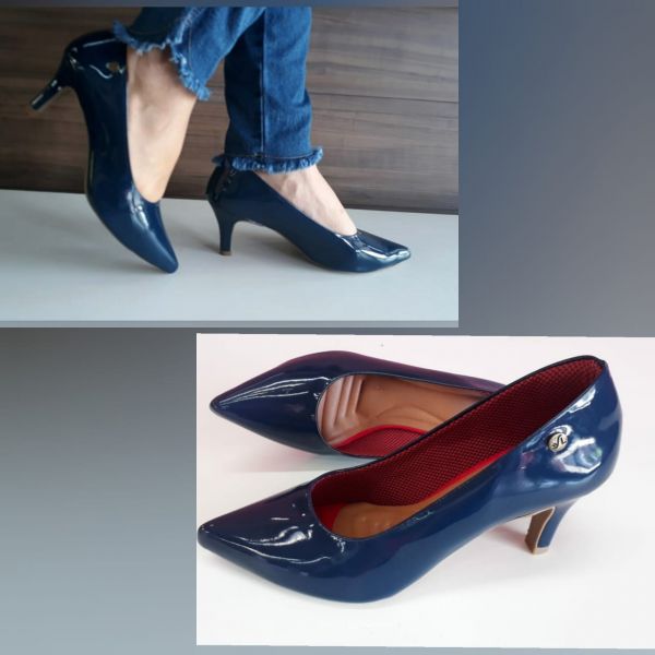 Scarpin Microgel Azul Laca Verniz Salto 7 cm